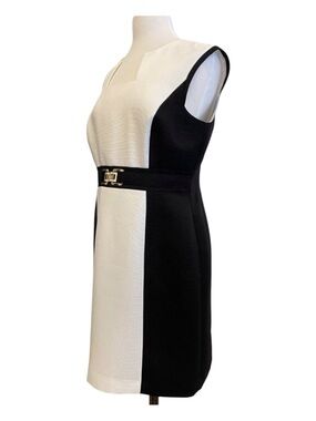 Tahari-Levine Studio Petite Black & White block Sleeveless Dress With Belt Waist